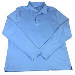 UNTUCKit Men's Large Long Sleeve Polo Regular Fit Shirt Light Blue Damaschino